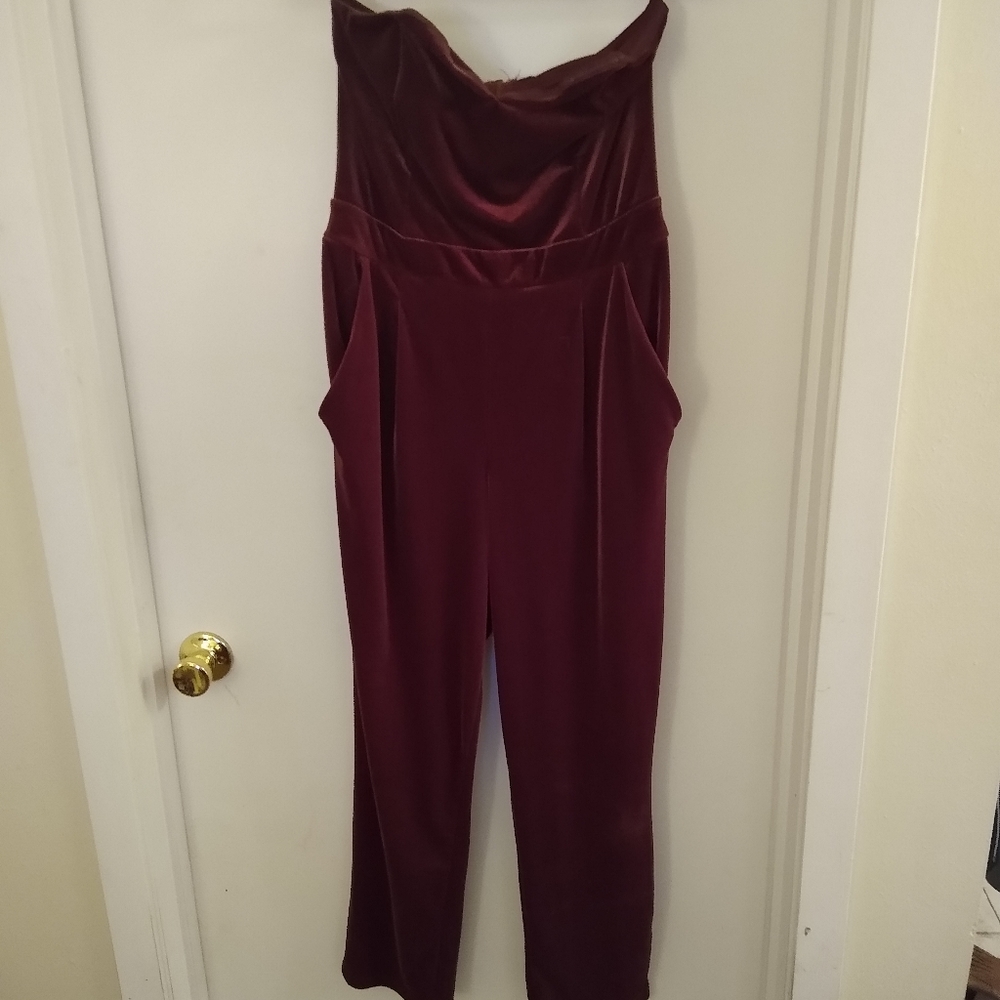 Wine colored velvet jump suit